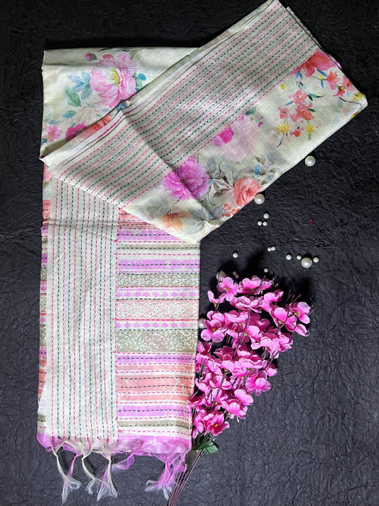 Pastel Floral Cotton Silk Saree