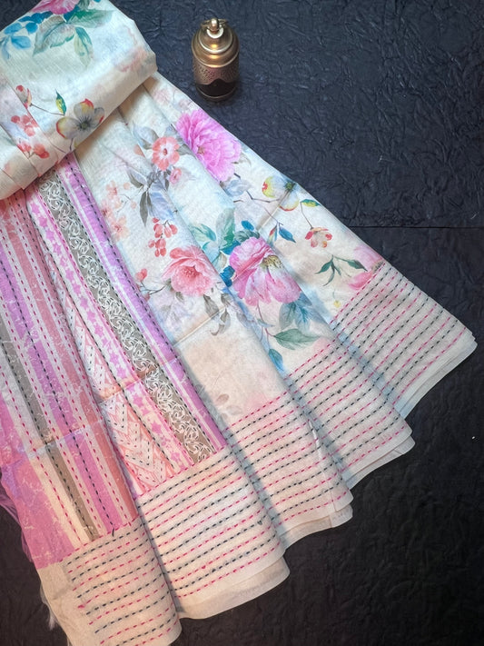 Pastel Floral Cotton Silk Saree
