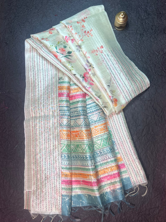 Pastel Floral Cotton Silk Saree
