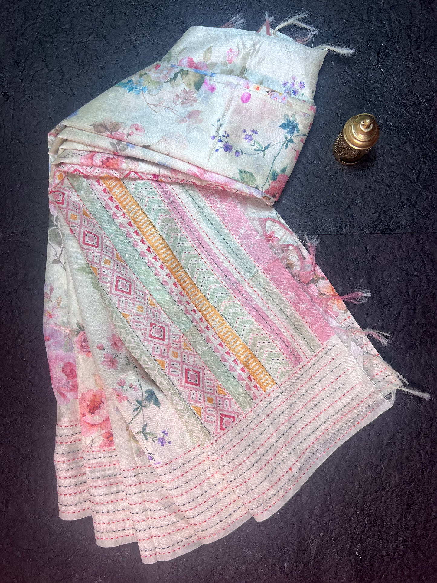 Pastel Floral Cotton Silk Saree