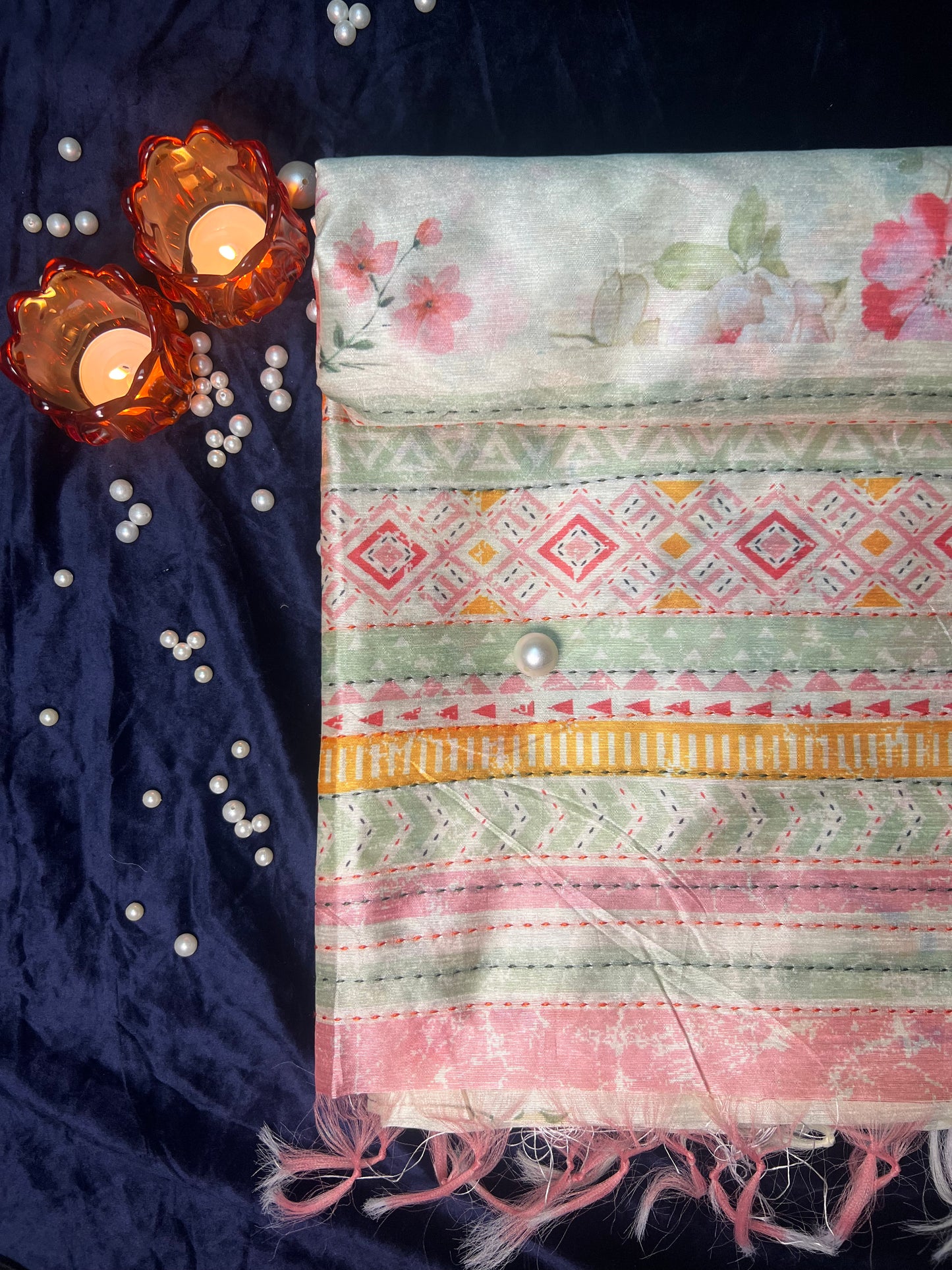 Pastel Floral Cotton Silk Saree