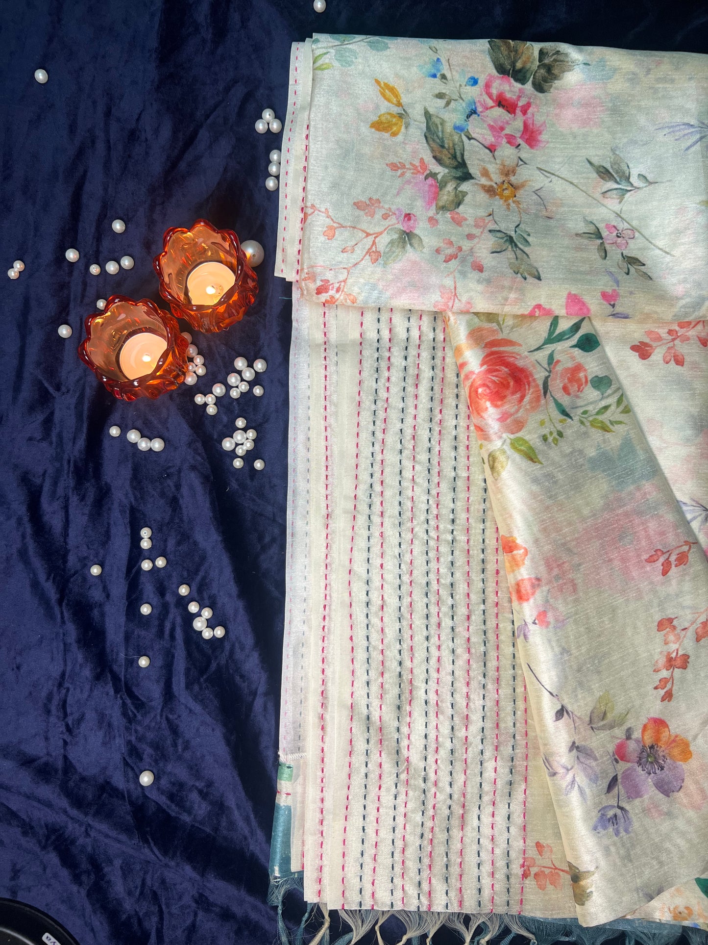 Pastel Floral Cotton Silk Saree