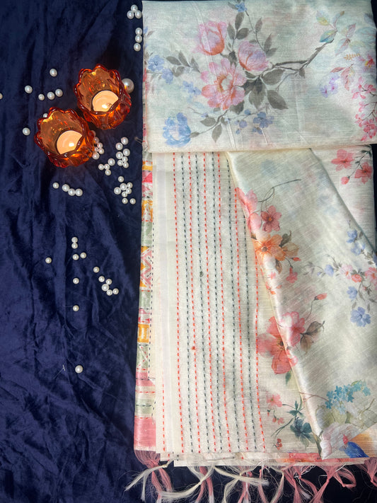 Pastel Floral Cotton Silk Saree